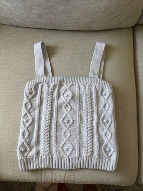 Zara Cream Cable-Knit Off-Shoulder Tank Sweater